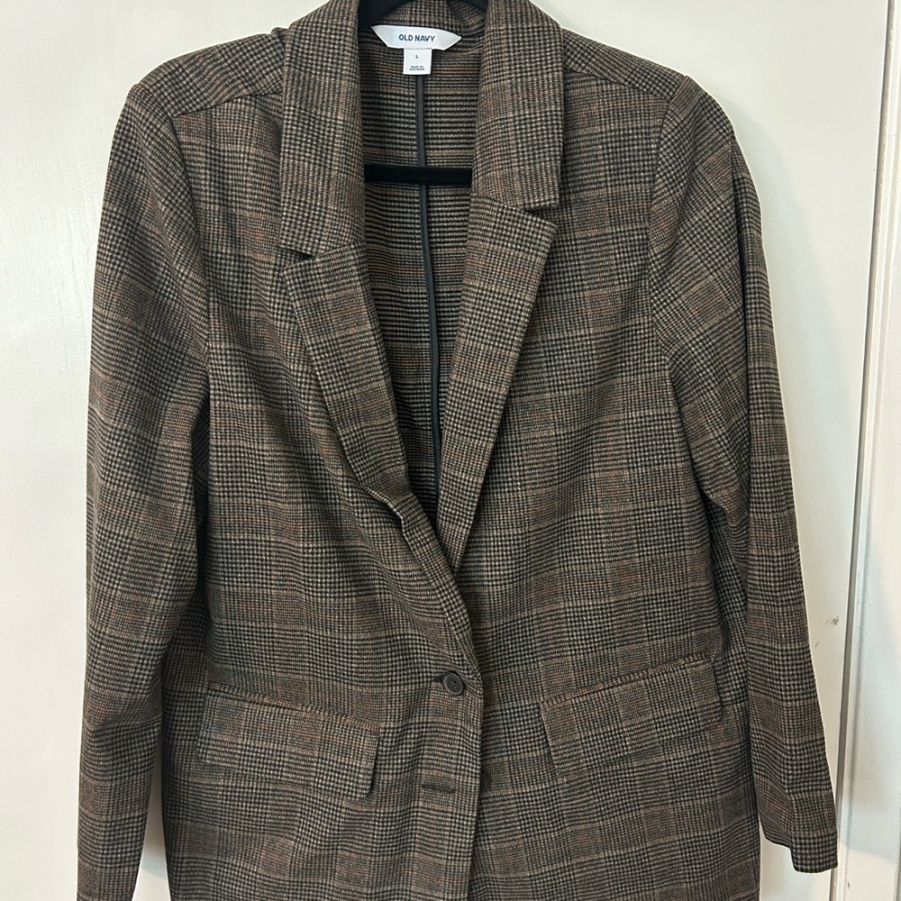 Old Navy Women's Checkered Blazer in Brown